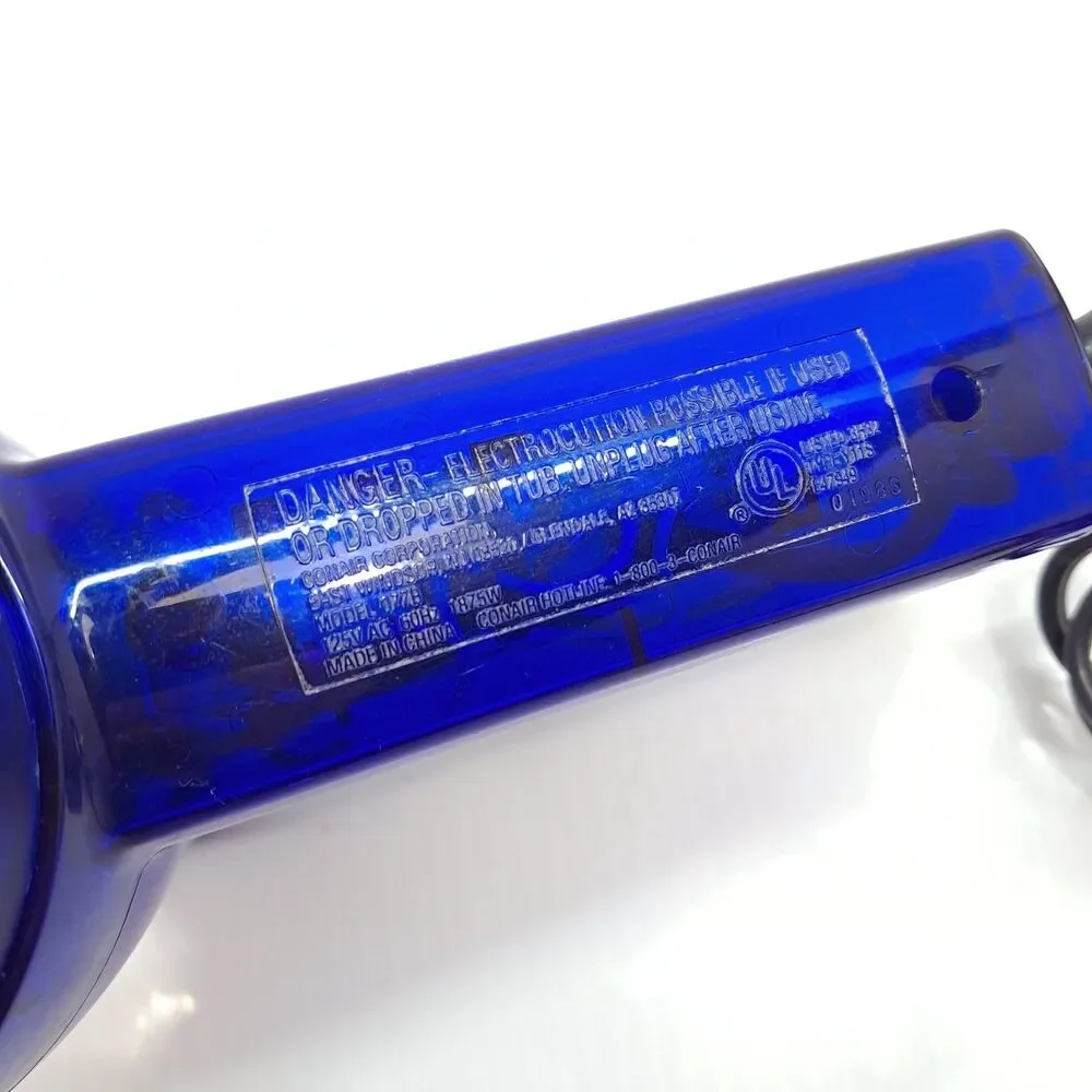 Conair Hair blow Dryer Translucence clear blue Y2k 1875 Watt Model 077B WORKS